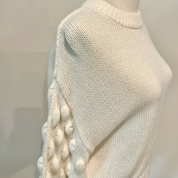 COPY - Divided Cream Bobble Sleeve Pull Over Oversized Chunky Crew Neck Sweater - Picture 4 of 9